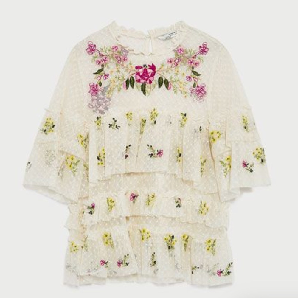 Zara Tiered Embroidered Floral Top